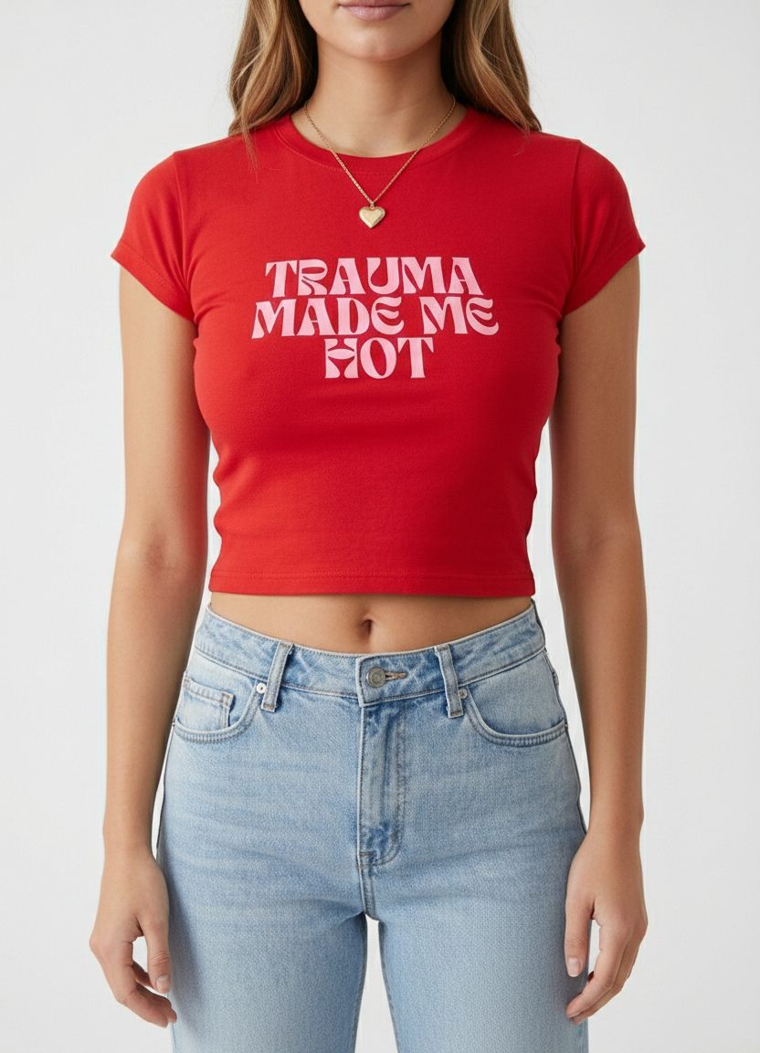 Trauma Made Me Hot Baby Tee for Women | Trendy Crop T-Shirt (Black, White, Red) - Acid House™ (formerly Zyra Drip)