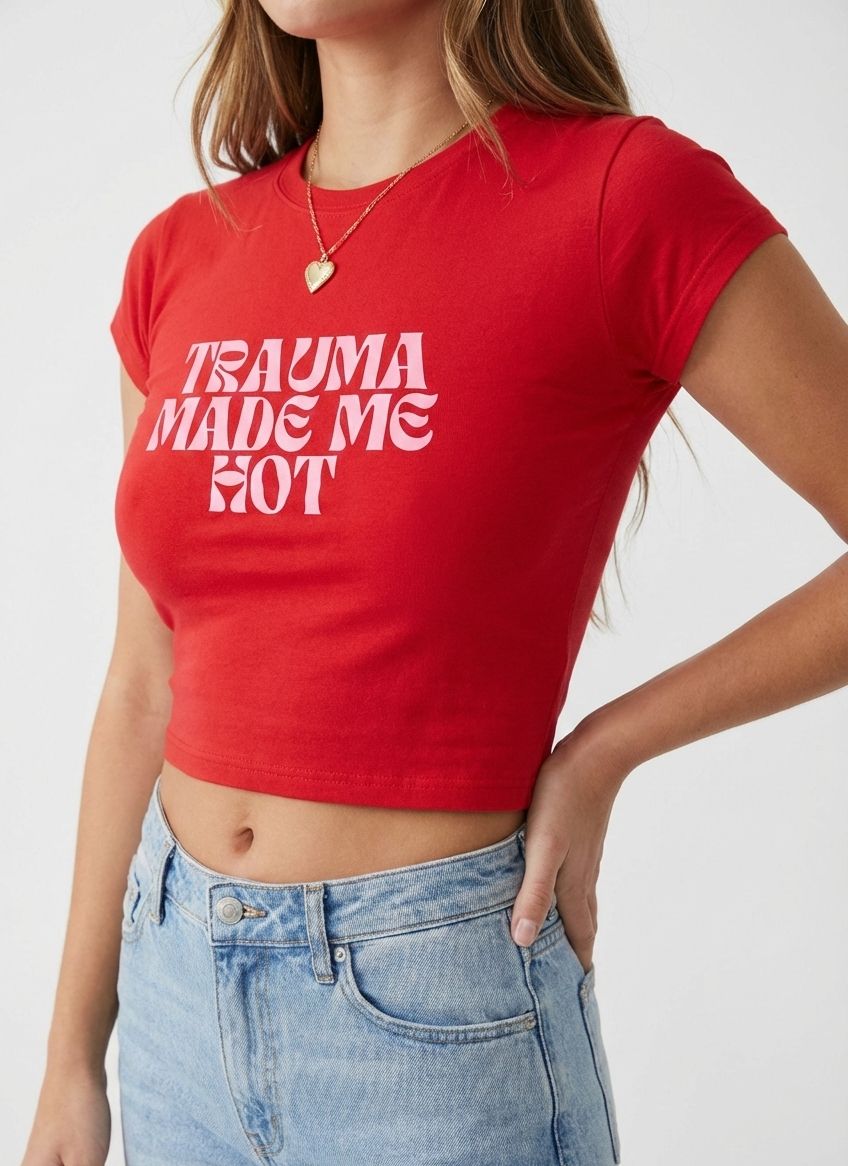 Trauma Made Me Hot Baby Tee for Women | Trendy Crop T-Shirt (Black, White, Red) - Acid House™ (formerly Zyra Drip)