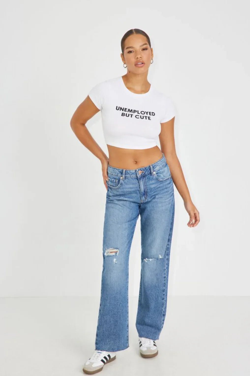 Trendy “Unemployed But Cute” Baby Crop Top – Color White - Acid House™ (formerly Zyra Drip)
