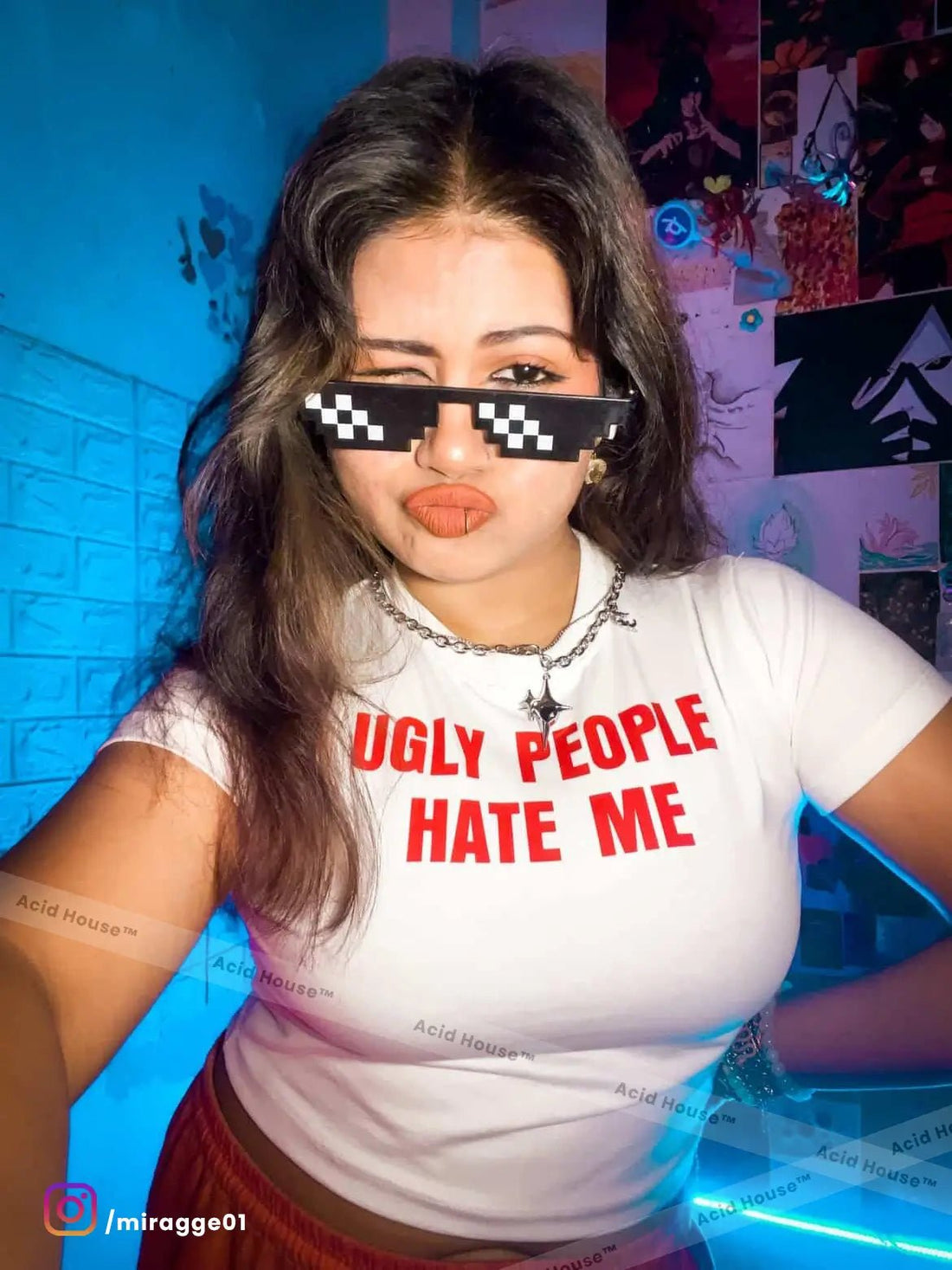 Ugly People Hate Me white baby tee crop top by Acid House