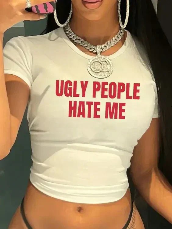 Ugly People Hate Me Baby Tee – White Crop Top - Acid House™ (formerly Zyra Drip)