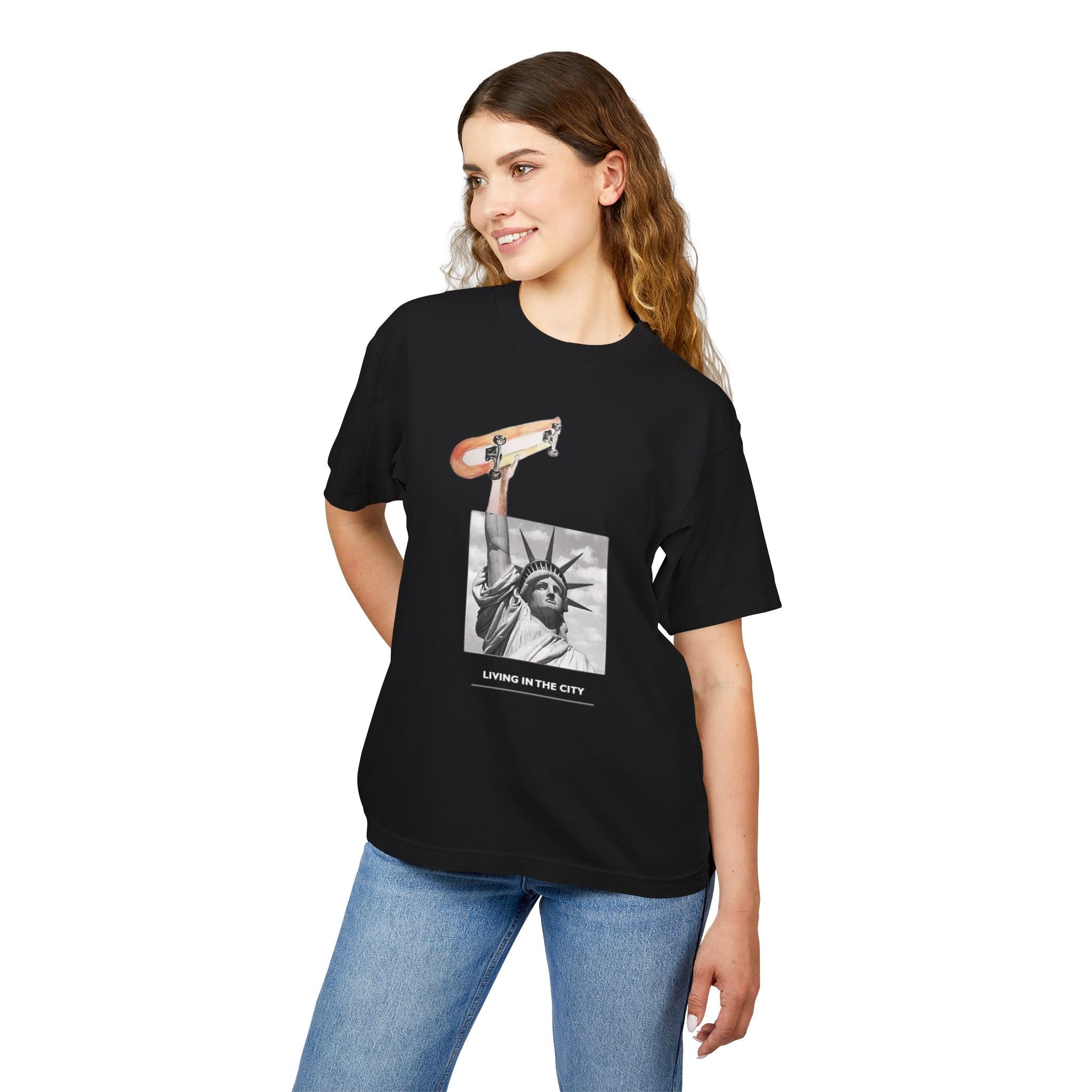 Unisex Regular Fit T-shirt Black T-Shirt – Living in the City Tee with Drop Shoulders - Acid House™