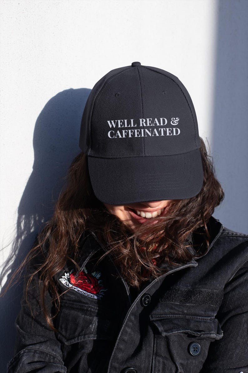 Well Read & Caffeinated Hat – Black Aesthetic Baseball Cap | Trendy Book Lover Hat - Acid House™ (formerly Zyra Drip)