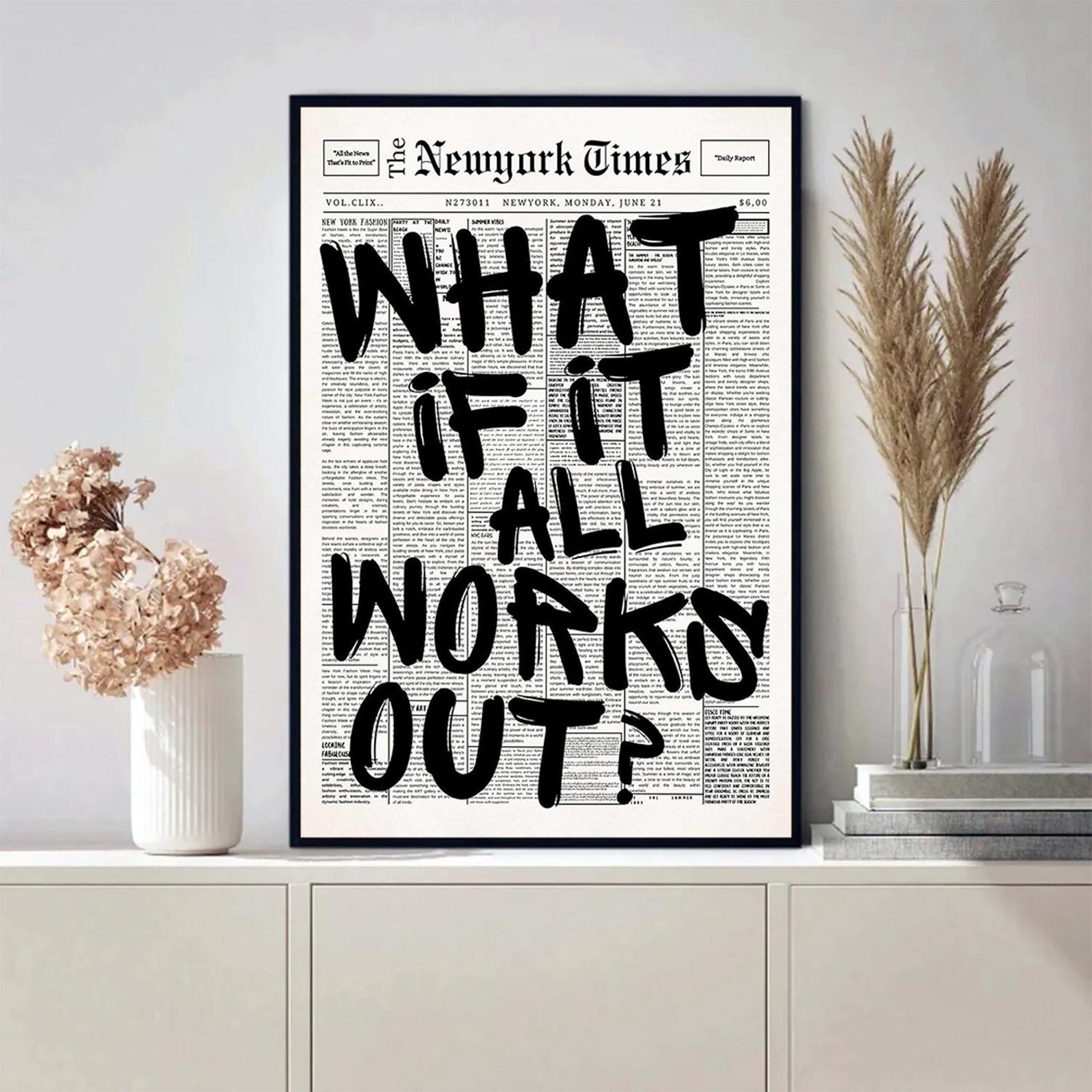 “What If It All Works Out” Motivational Typography Poster | Modern Newspaper Wall Art - Acid House™ (formerly Zyra Drip)