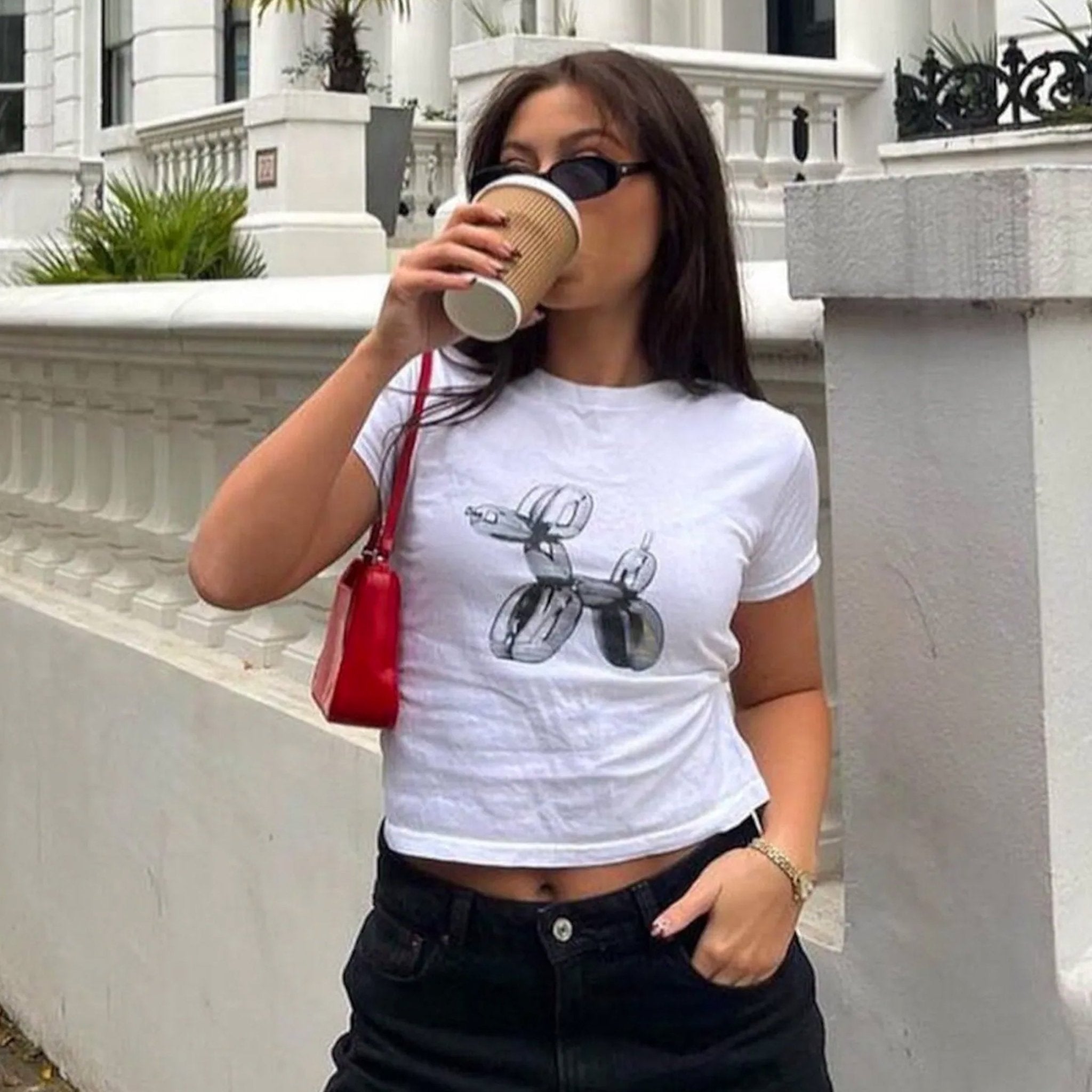 White Balloon Dog Baby Tee – Trendy Women’s Crop Top - Acid House™ (formerly Zyra Drip)