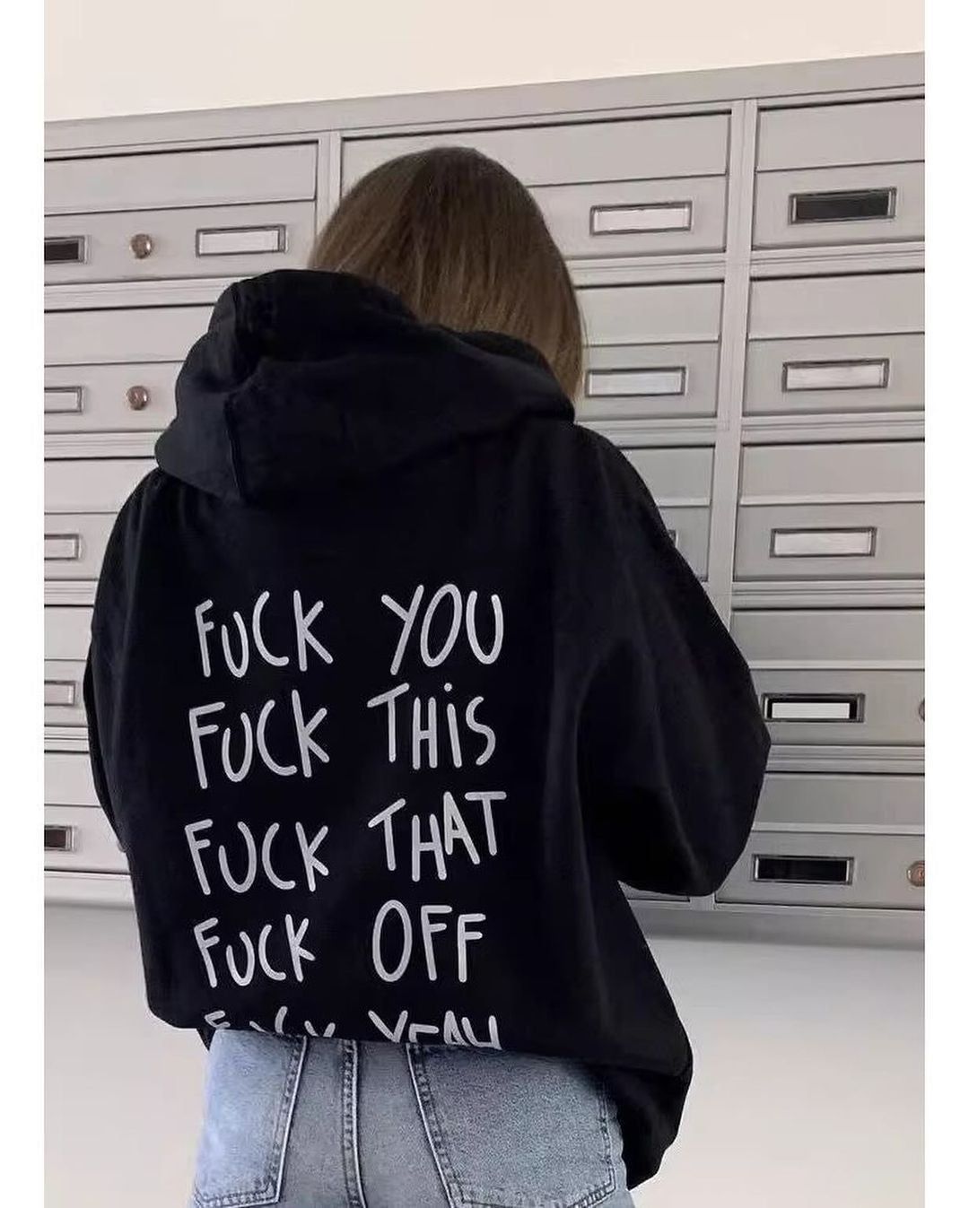 Women's Oversized Black Hoodie with "F*ck You" Graphic | Streetwear Sweatshirt - Acid House™ (formerly Zyra Drip)