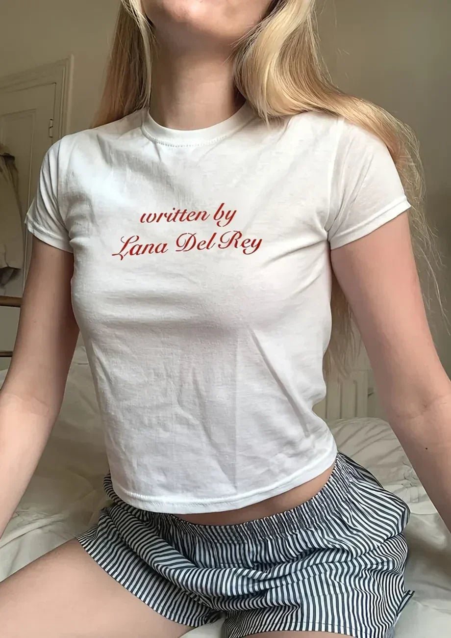 Written by Lana Del Rey Baby Tee – White Baby Tee | Crop Top - Acid House™ (formerly Zyra Drip)