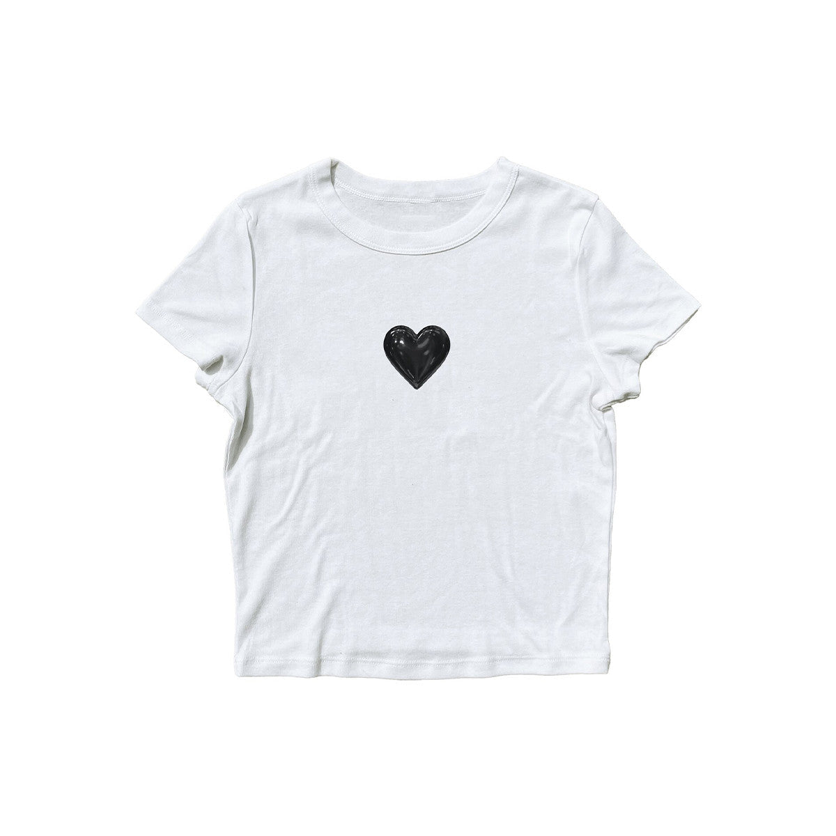 Y2K White Baby Tee for Women | Minimal Heart Cotton Crop Top - Acid House™ (formerly Zyra Drip)