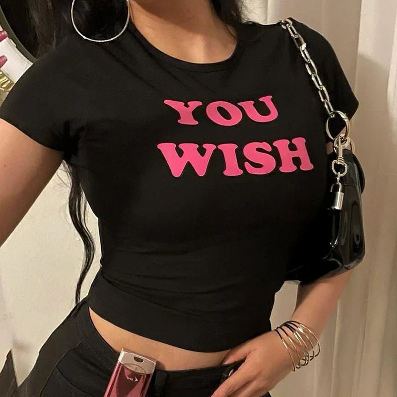 YOU WISH Graphic Baby Tee for Women – Black Y2K Crop Top - Acid House™ (formerly Zyra Drip)