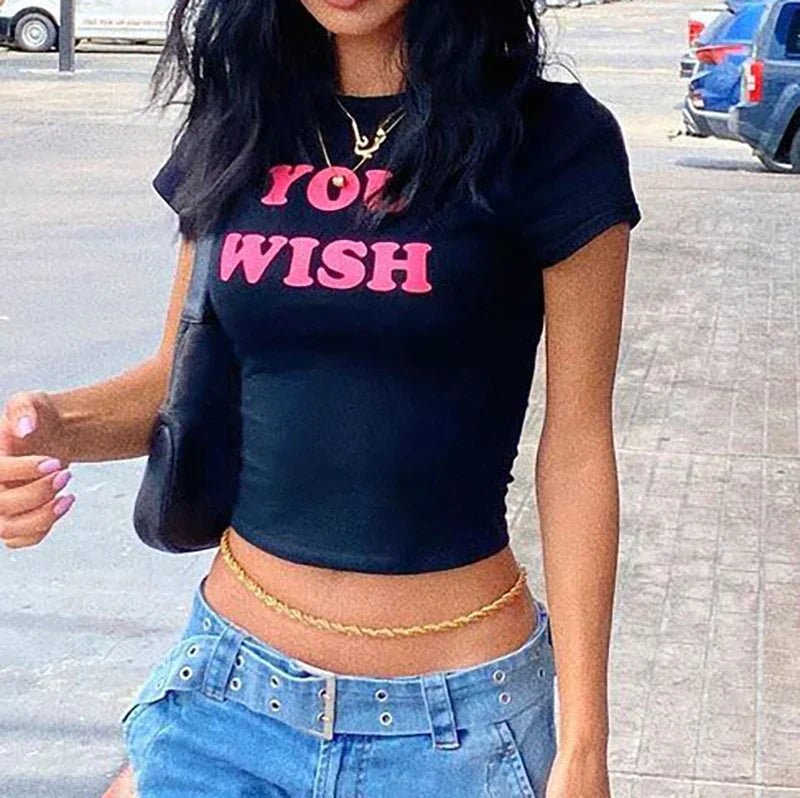 YOU WISH Graphic Baby Tee for Women – Black Y2K Crop Top - Acid House™ (formerly Zyra Drip)