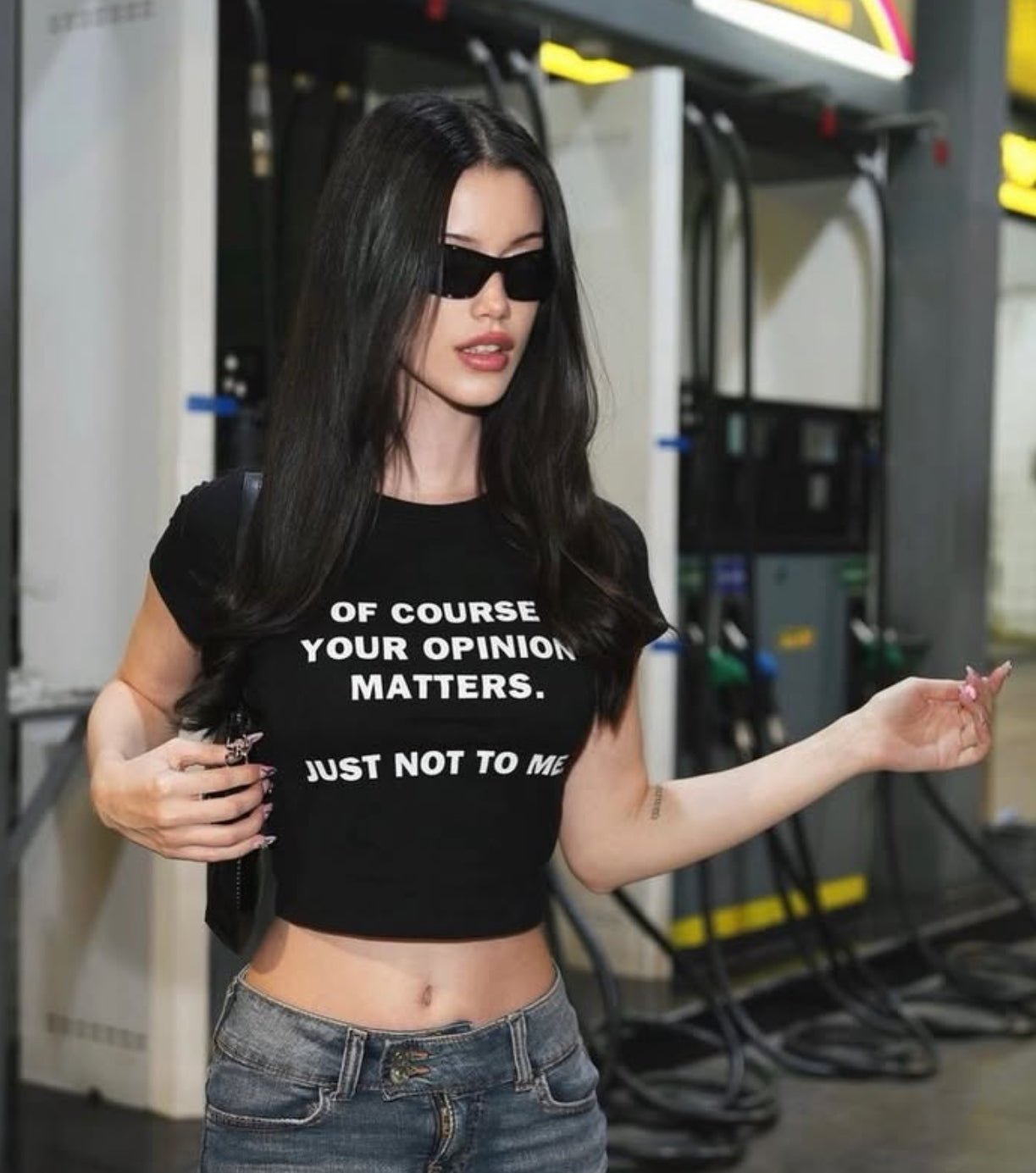 Your Opinion Matters Crop Top – Black Baby Tee for Women - Acid House™ (formerly Zyra Drip)